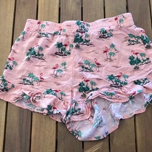 Pink flowy flamingo shorts